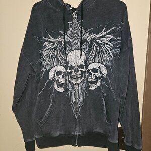 Social Collision Skull Black Faded Y2K Inspired Hooded Jacket